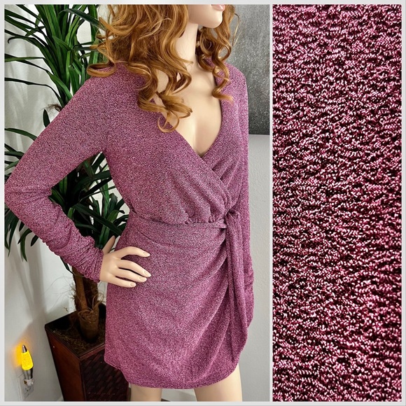 NEW Show Me Your Mumu Shimmery Metallic Pink Wrap Mini Dress - Picture 1 of 7